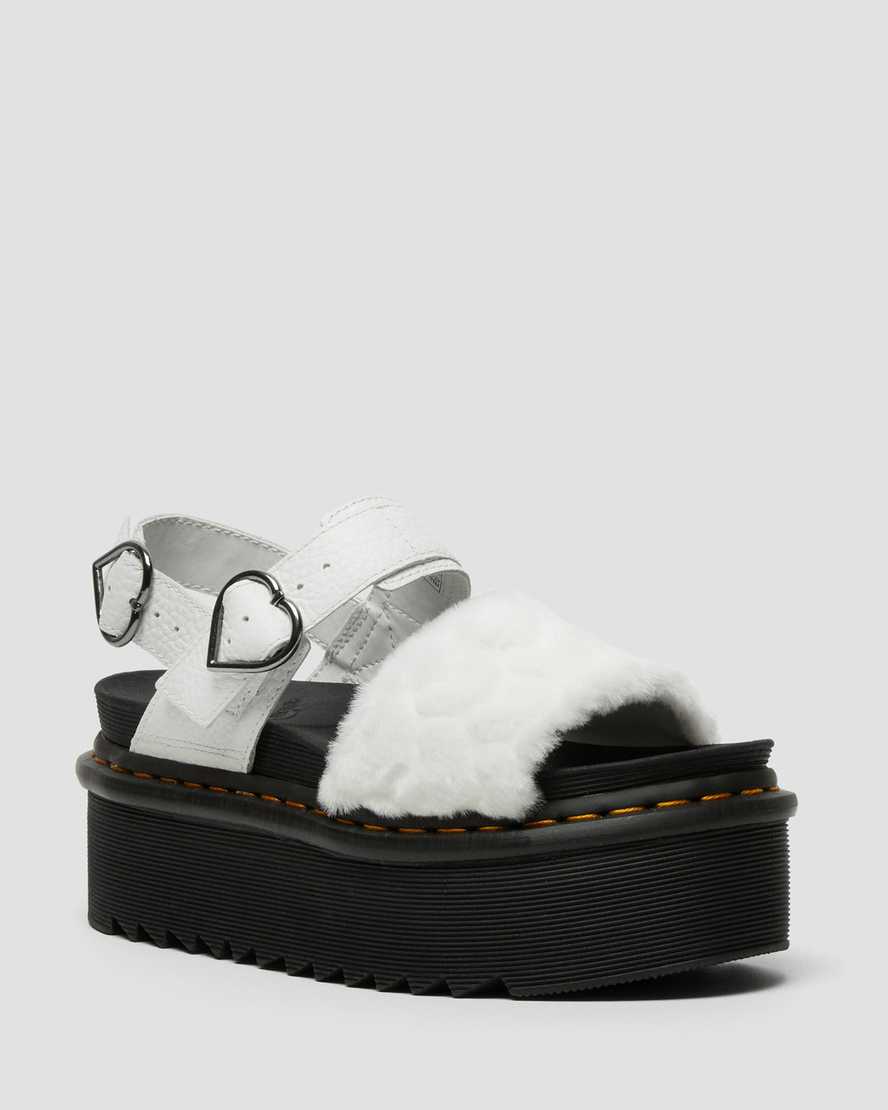 Dr. Martens Voss Fluffy Faux Fur Kadın Dolgu Topuk Sandalet - Sandalet Beyaz |QLFEH3807|